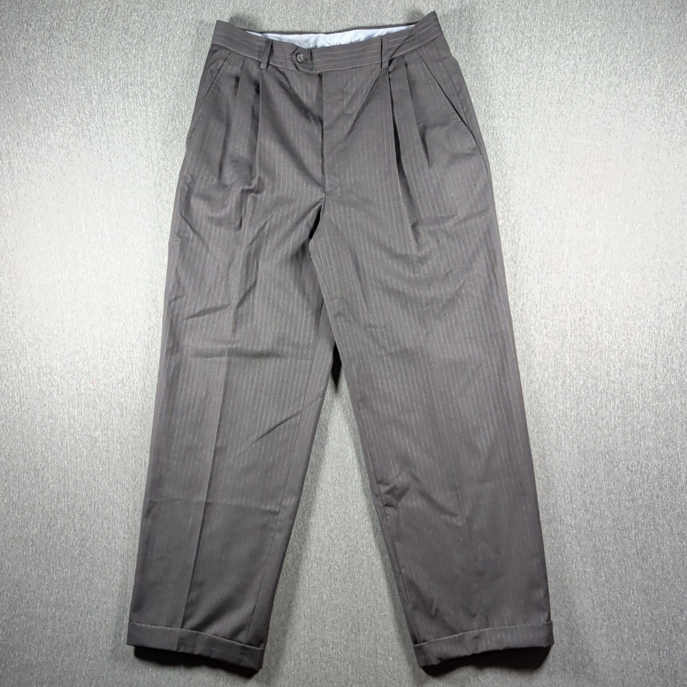 Joseph Feiss 29x29 Navy Blue Wool Pleated Cuffed Pinstripe Baggy Dress Pants EUC - Picture 3 of 9